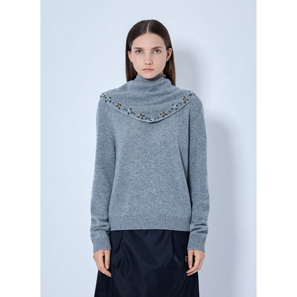 Prada Women Embroidered-Scarf Cashmere Sweater